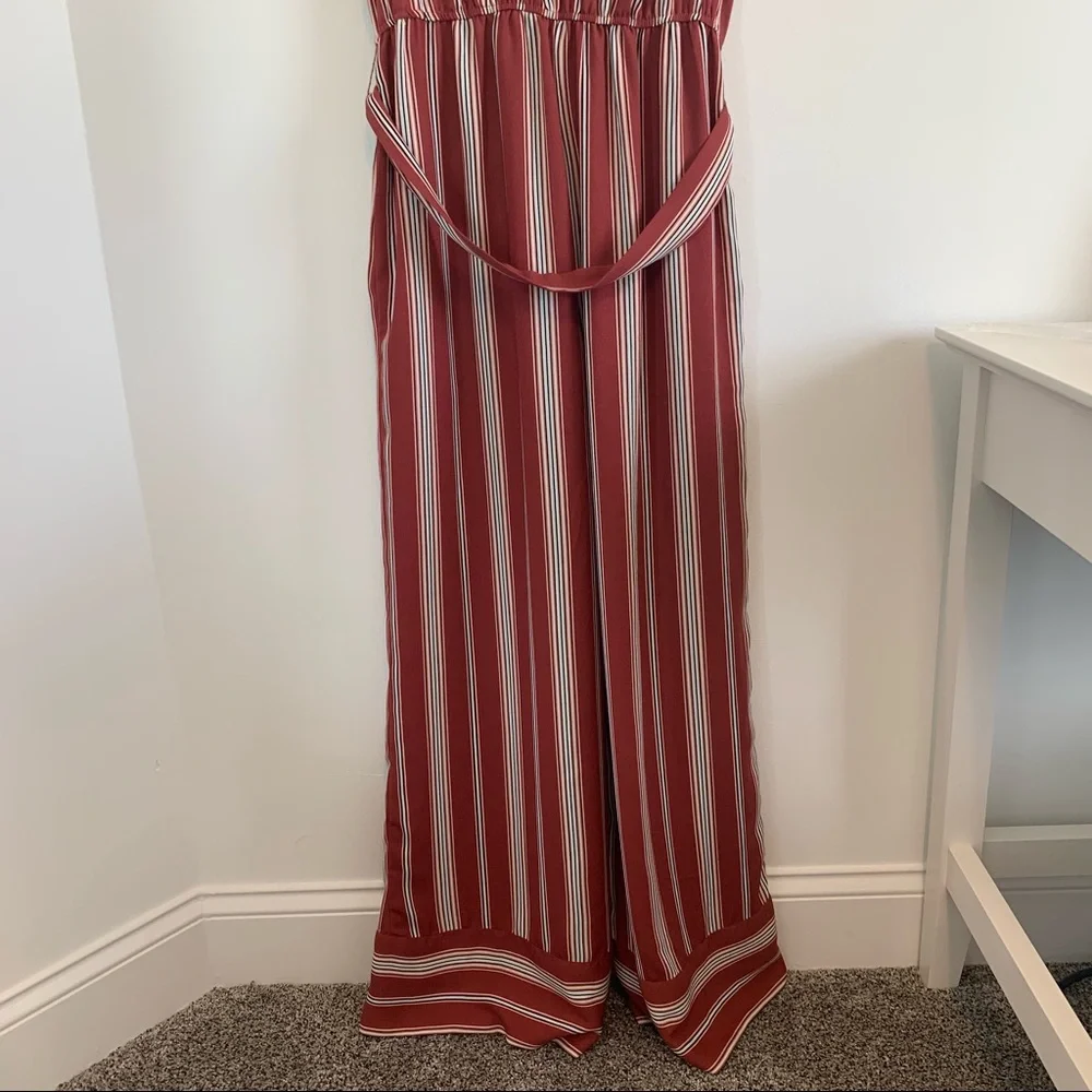 Xhileration Striped Halter Jumpsuit, Maroon and Tan, Size Small - Picture 4 of 6